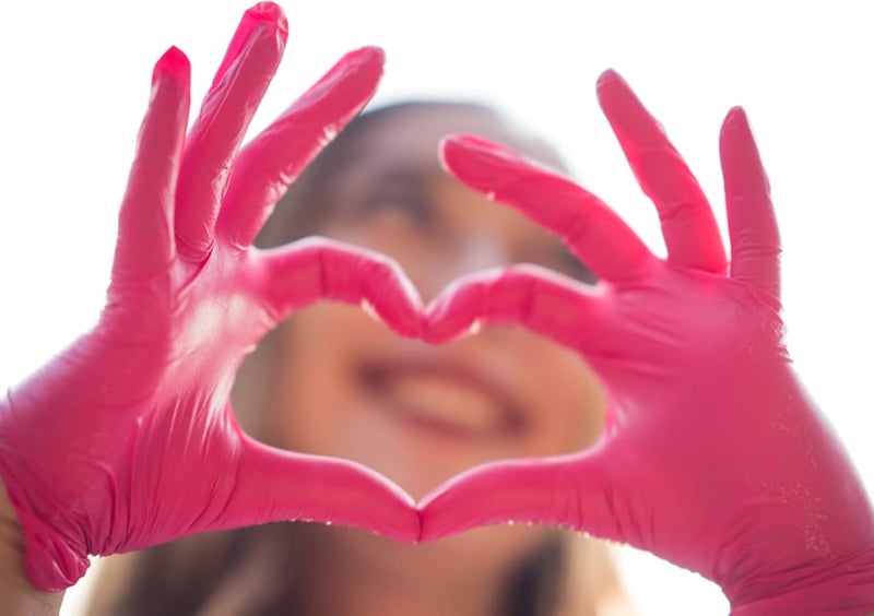LavaLock Disposable Nitrile BBQ Gloves with Cotton Liners for Outdoor Cooking Grilling Smokers and Barbecue Competition, Chef or Kitchen use (Medium 50 Count Pink) - Image 3